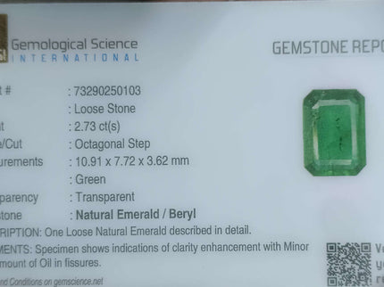 Zambian Emerald 2.73ct Certified Natural Medium Deep Green Loose Stone.