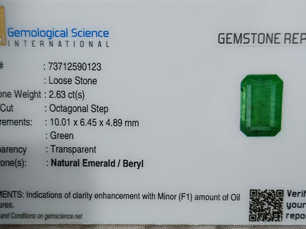 Zambian Emerald 2.63ct Neon Green Natural Certified Octagon Cut Stone