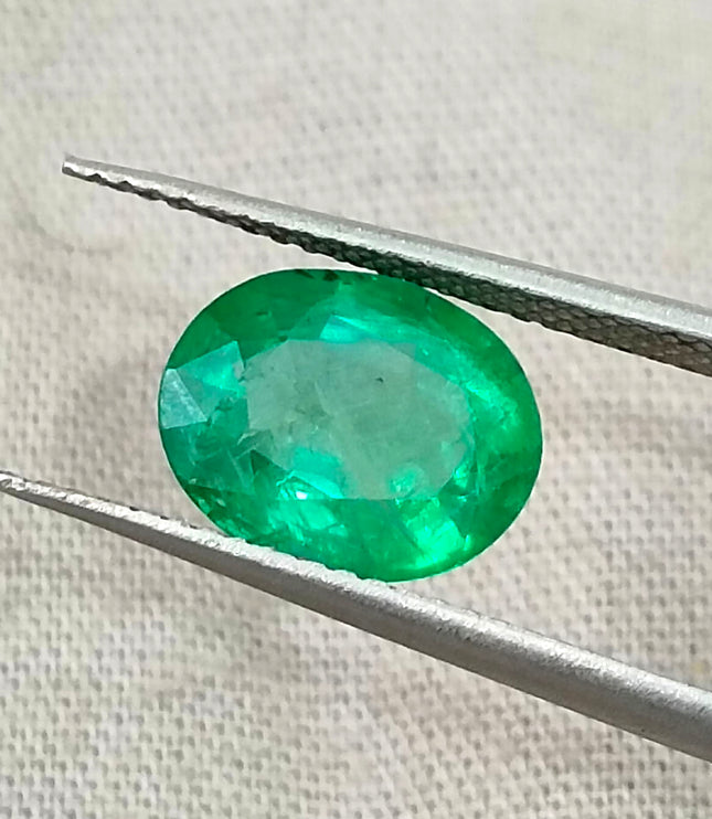 Zambian Emerald 2.40ct Neon Green Natural Certified Oval Cut Loose Gemstone