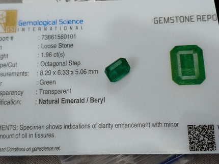 Vivid Deep Green 1.96ct Natural Zambian Emerald Certified Octagon Cut Gemstone