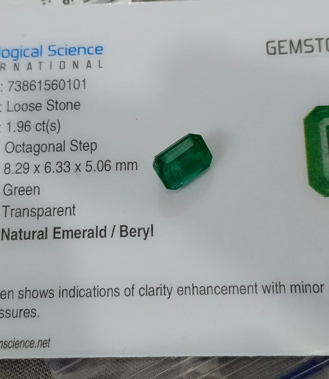 Vivid Deep Green 1.96ct Natural Zambian Emerald Certified Octagon Cut Gemstone
