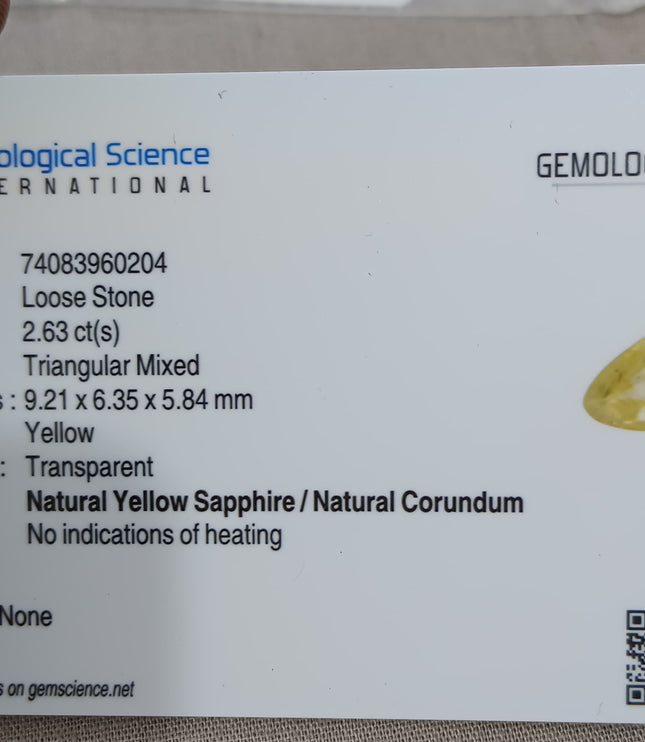 Untreated Yellow Sapphire 2.63ct Natural Certified Triangular Cut