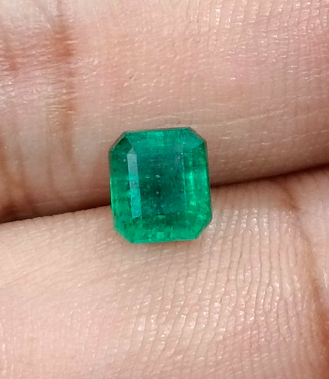 1.59ct Zambian Emerald, Certified Natural Deep Pure Green Octagon Cut Gemstone