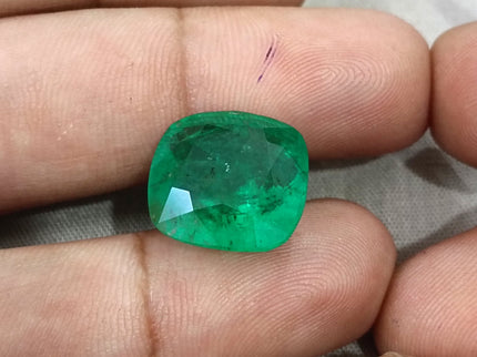 Natural Emerald 14.42ct Certified Medium Deep Bright Green Cushion Cut Gemstone