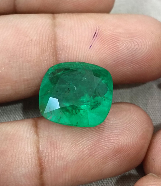 Natural Emerald 14.42ct Certified Medium Deep Bright Green Cushion Cut Gemstone