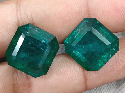 Matched Natural Emerald Pair 47.96ct Zambia Rare Octagon Cut loose Gemstone