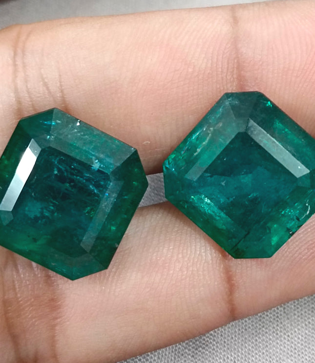Matched Natural Emerald Pair 47.96ct Zambia Rare Octagon Cut loose Gemstone
