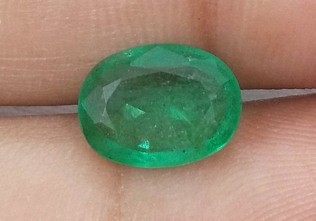 GSI USA Certified Medium Vivid Green Natural Zambian Emerald Minor Oiled Loose Gemstone