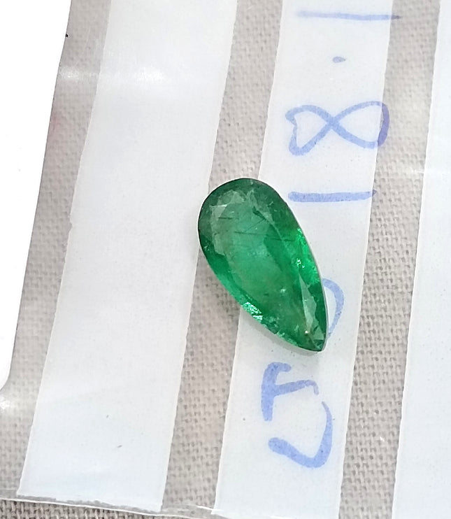 1.81ct Natural Emerald SGL Certified Vivid Velvet Green Zambia Pear Cut Stone