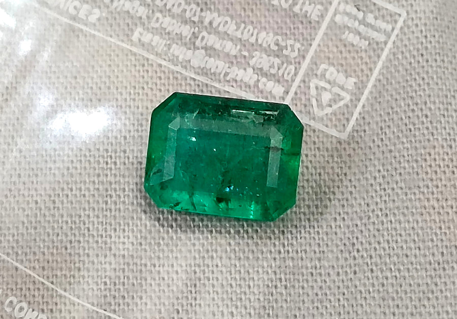 Zambian Emerald 3.32ct Medium Deep Green Certified Octagon Cut Natural Gemstone