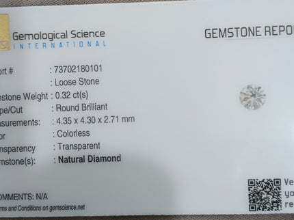 0.32ct G SI2 Certified Natural White Diamond