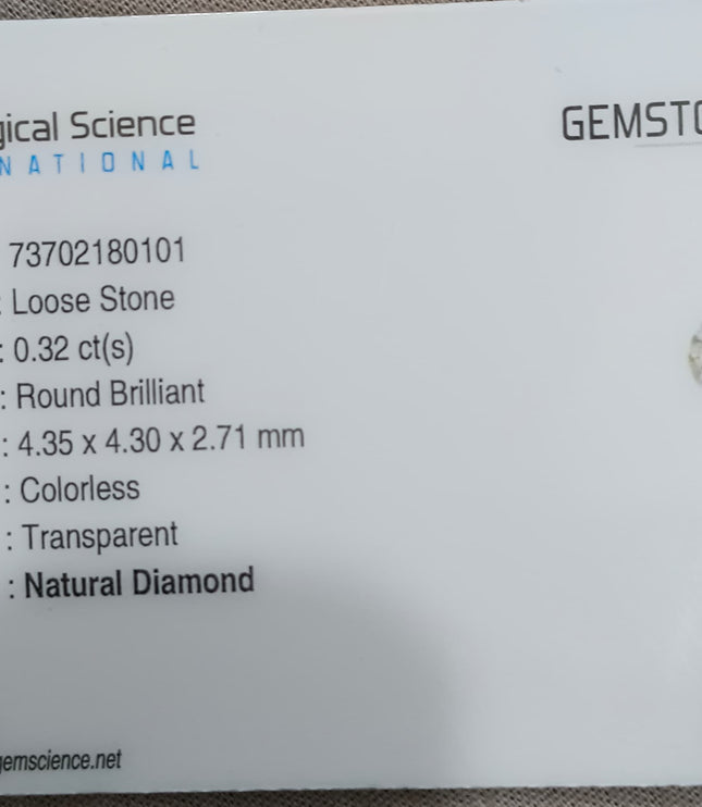 0.32ct G SI2 Certified Natural White Diamond