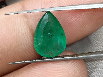 3.25ct Zambian Emerald, Certified Natural Velvet Green Pear Cut Loose Stone