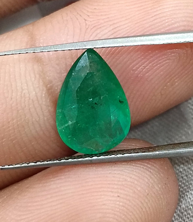 3.25ct Zambian Emerald, Certified Natural Velvet Green Pear Cut Loose Stone