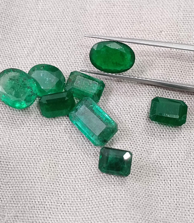 11.01ct Natural Emerald Parcel Zambia Mixed Cut Medium Deep Green Gemstones