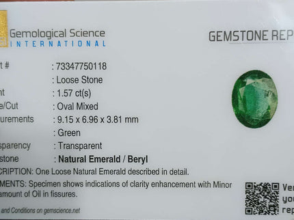Certified 1.57ct Natural Zambian Emerald Stone