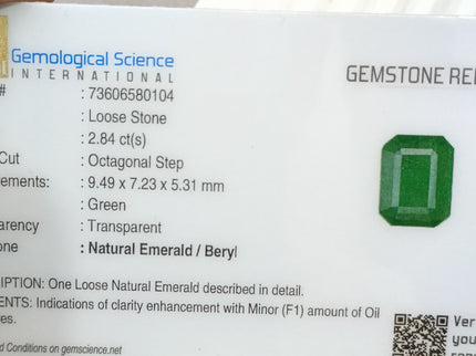 Natural Zambian Emerald 2.84ct Certified Natural Deep Green Octagon Cut Loose Stone