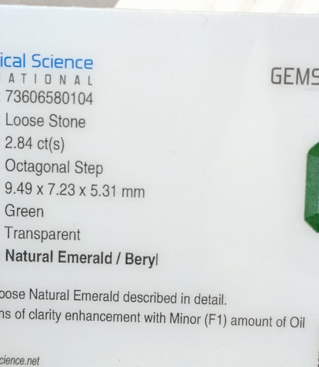 Natural Zambian Emerald 2.84ct Certified Natural Deep Green Octagon Cut Loose Stone