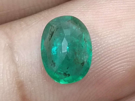1.76ct Natural Emerald GSI Certified Deep Green Zambian Oval Cut Stone