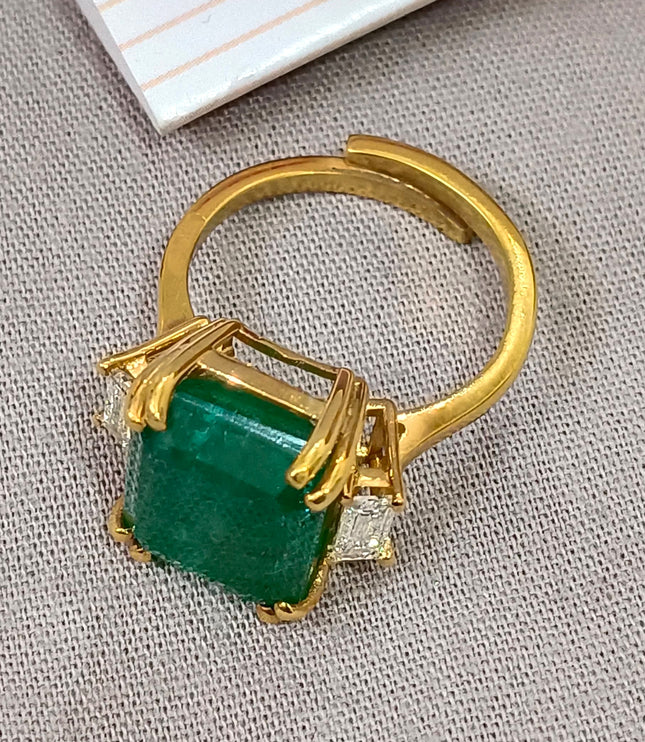 8.36ct Natural Emerald Ring Set with 0.38ct Diamonds(CVD) 925 Silver Gold Plated