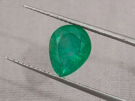 Natural Zambian Emerald 2.14ct Vivid Green Pear Cut Gemstone.