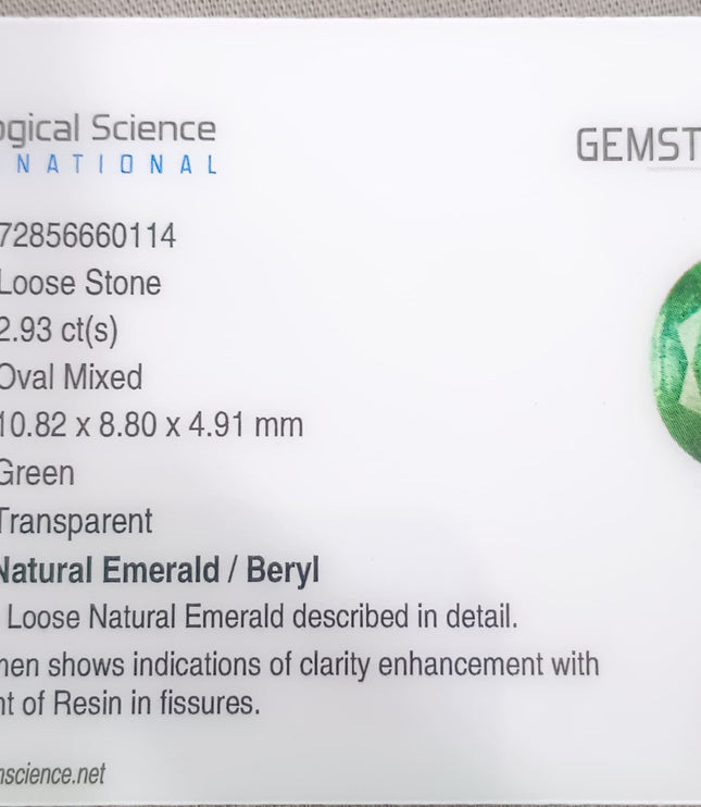 GSI Certified 2.93ct Zambian Emerald, Natural Gemstone