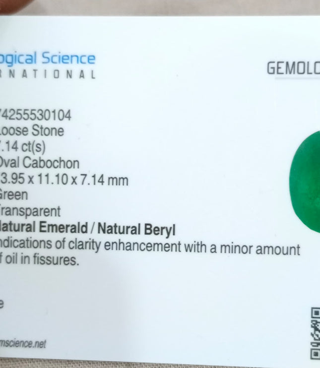 7.14ct Cabochon Cut Vivid Deep Green Natural Zambian Emerald Minor Oiled Loose Gemstone