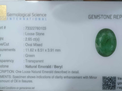 2.65ct Certified Natural Zambian Emerald