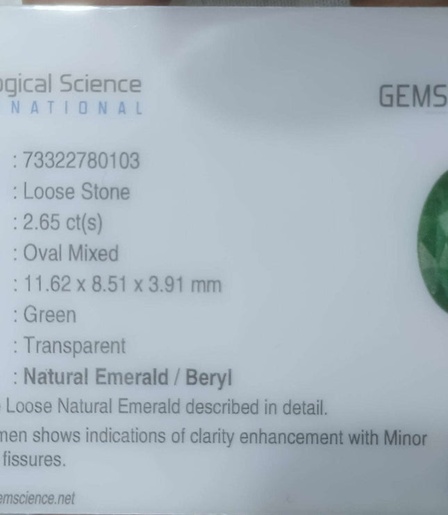 2.65ct Certified Natural Zambian Emerald