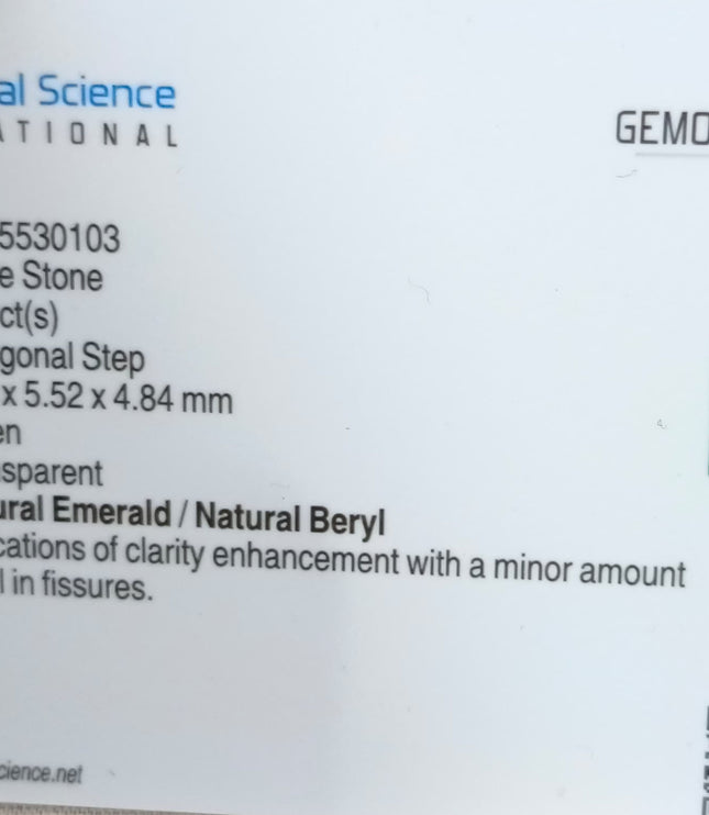 1.72ct Natural Emerald Medium Intense Green GSI Certified Octagon Cut Gemstone
