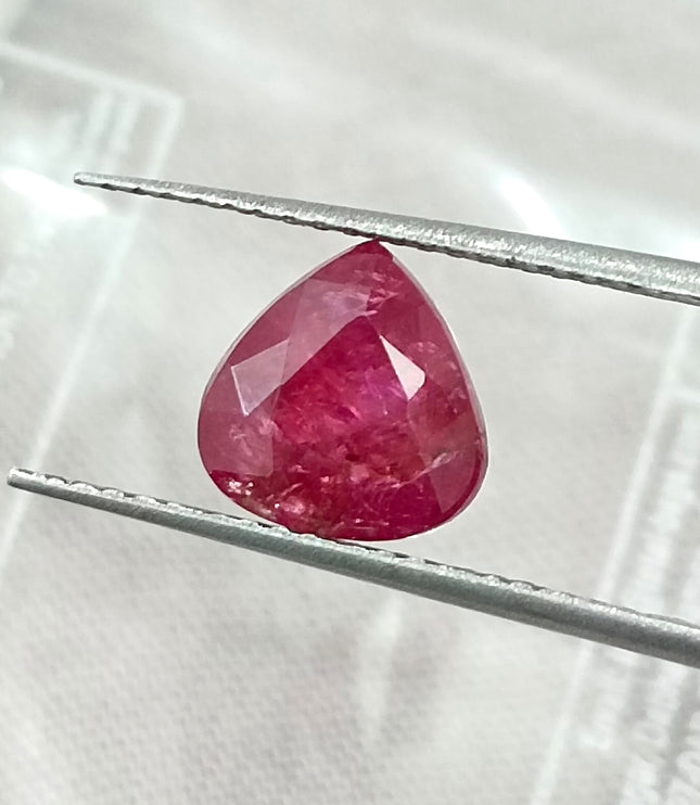 Mozambique Ruby 2.43ct Certified Natural Untreated Pear Cut Loose Gemstone
