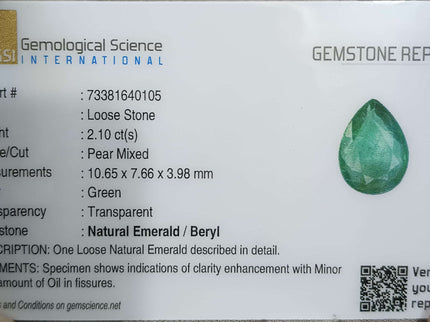 Certified 2.10ct Natural Zambian Emerald