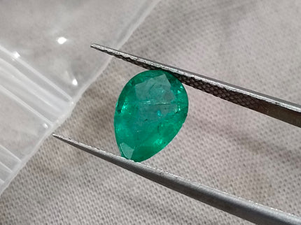 1.57ct Zambian Emerald Certified Natural Medium Deep Green Pear Cut Loose Gemstone
