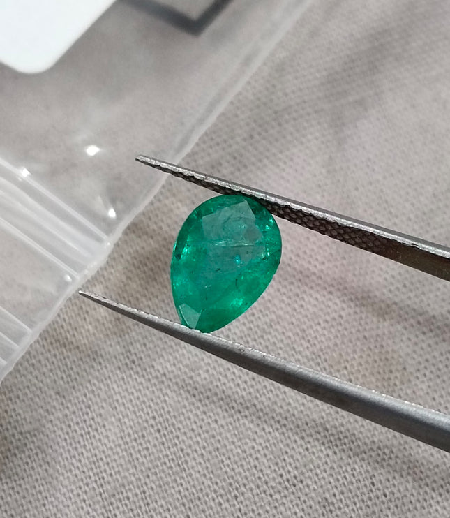 1.57ct Zambian Emerald Certified Natural Medium Deep Green Pear Cut Loose Gemstone