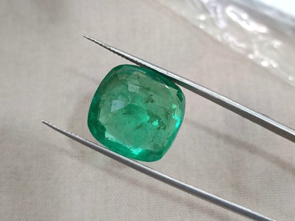 Natural Emerald 14.42ct Certified Medium Deep Bright Green Cushion Cut Gemstone