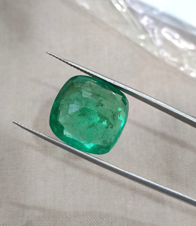 Natural Emerald 14.42ct Certified Medium Deep Bright Green Cushion Cut Gemstone