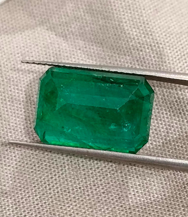 Huge Emerald Natural 11.10ct Certified Zambian Vivid Deep Green Octagon Cut Gemstone