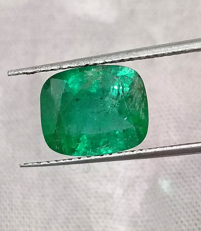 Zambian Emerald 2.62ct Certified Natural Deep Vibrant Green Cushion Cut Loose Gemstone