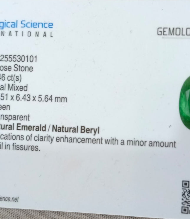 2.46ct Natural Emerald Top Vivid Deep Green Zambian Oval Cut GSI Certified Gemstone