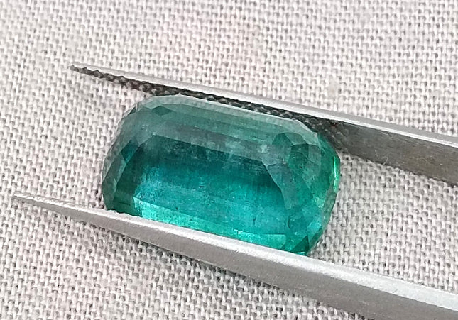 7.34ct Natural Zambian Emerald, Deep Green Cushion Cut Minor oiled Loose Gemstone.