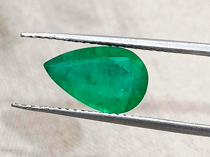 1.77ct Natural Emerald Pure Medium Deep Velvet Green Zambian Pear Cut Loose Gemstone