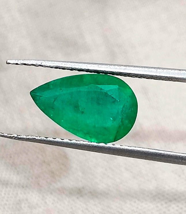 1.77ct Natural Emerald Pure Medium Deep Velvet Green Zambian Pear Cut Loose Gemstone
