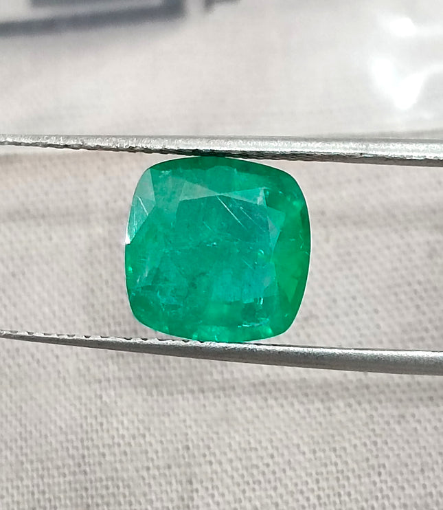 2.79ct Emerald Natural Spring Green GSI Certified Cushion Cut Loose Gemstone