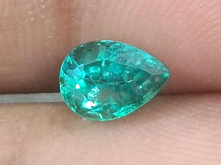 1.04ct Natural Emerald Medium Bluish Green GSI Certified Zambian Pear Cut Gemstone