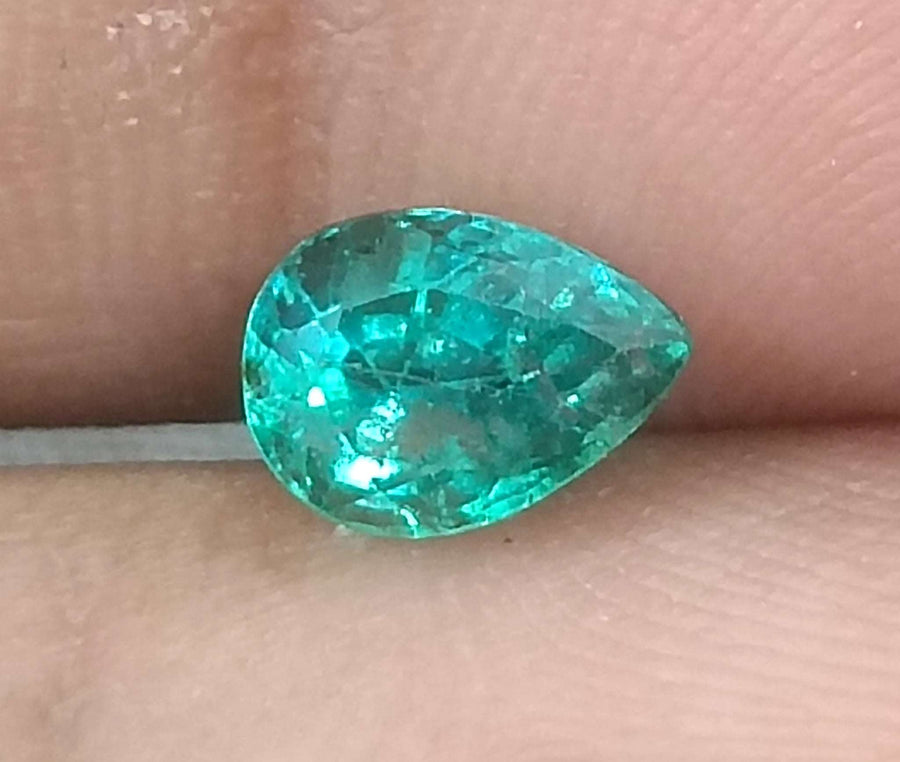 1.04ct Natural Emerald Medium Bluish Green GSI Certified Zambian Pear Cut Gemstone