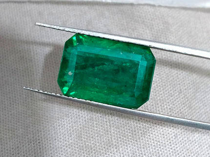 11.10ct Zambian Emerald Vivid Deep Green Octagon Cut Natural Gemstone