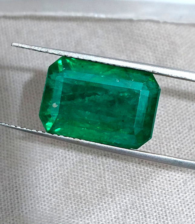 Huge Emerald Natural 11.10ct Certified Zambian Vivid Deep Green Octagon Cut Gemstone