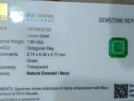1.60ct Zambian Emerald, Natural Certified Medium Sea Green Octagon Cut Loose Gemstone