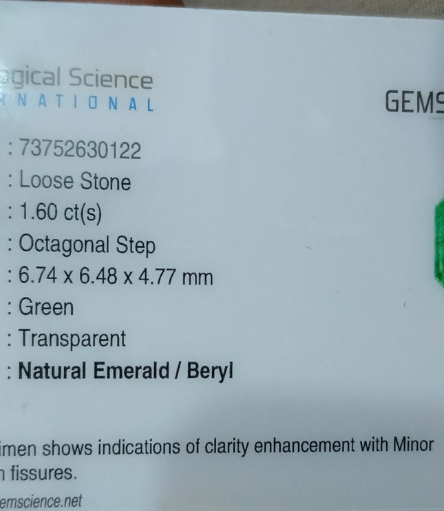 1.60ct Zambian Emerald, Natural Certified Medium Sea Green Octagon Cut Loose Gemstone