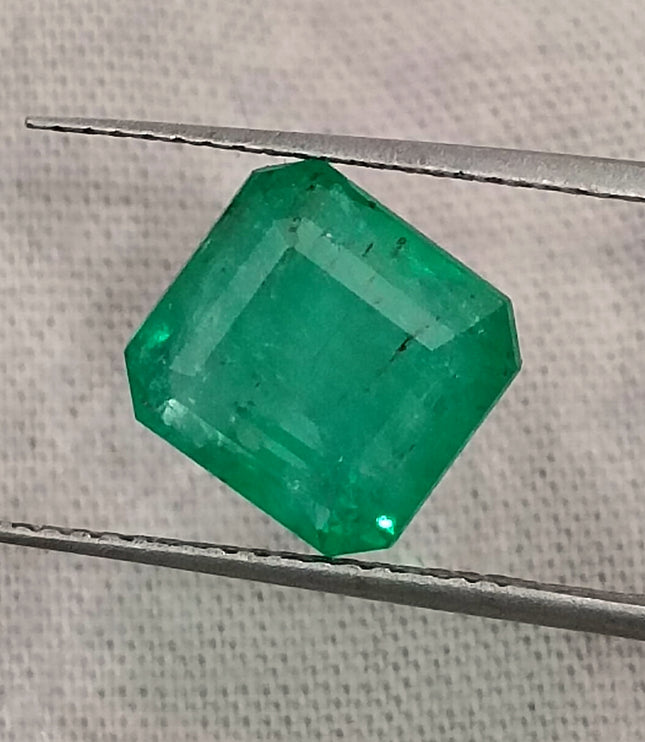 Zambian Emerald 3.53ct Bright Shamrock Green Natural Certified Octagon Cut Loose Stone